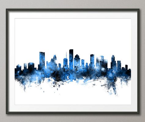 Houston Skyline Houston Texas Cityscape Art Print 2153 by artPause Skyline Silhouette Painting, Painting Ideas On Canvas City Skyline, City Skyline Silhouette Painting, Pittsburgh Skyline Painting, Rodeo Art, Memphis Skyline, Houston Texas Skyline, Austin Texas Skyline, Austin Skyline