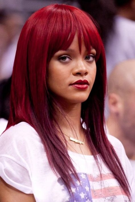 bright burgundy hair color Charlie Baltimore, Red Hair Wigs, Raspberry Hair Color, Rihanna Red Hair, Longbob Hair, Raspberry Hair, Red Hair Color Shades, Dark Red Hair Color, Rihanna Hairstyles