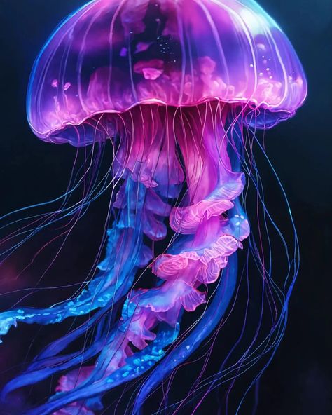 AI Generated Image JellyFish ✨ Follow @aifusiongalaxy #ai #image #generate #jellyfish #fish #nature #sea #lexica #chatgpt #sora #runway Neon Jellyfish, Glowing Jellyfish, Purple Jellyfish, Jellyfish Photography, Fish Nature, Pink Jellyfish, Jellyfish Art, Nature Sea, Blue Pink Purple