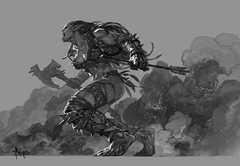 Bayard Wu, Orc Female, Warcraft Orc, Female Orc, Half Orc, Dynamic Pose, Female Warriors, Fantasy Warrior, Fantasy Rpg