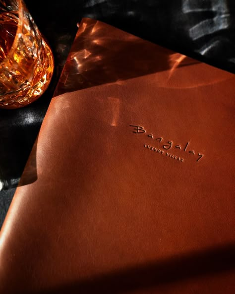 Leather Menu Cover Restaurant, Luxury Menu Design, Speakeasy Menu, Leather Menu Cover, Menu Cover Design, Restaurant Menu Covers, Leather Menu, Menu Illustration, Menu Covers