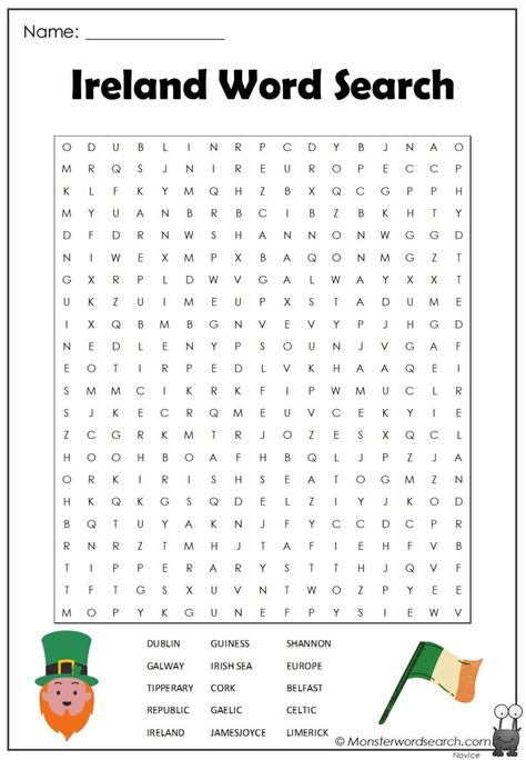 Ireland Worksheets Free Printable, Ireland Coloring Pages, Irish Activities For Kids, Ireland Activities For Kids, Ireland Worksheet, Ireland Crafts, History Word Search, Homeschool Units, Circus Classroom