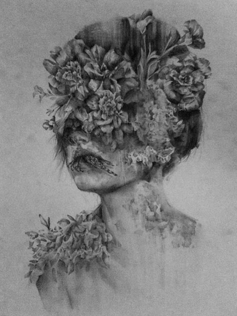 "i ate my heart" by Jessica Stewart Decay Art, Growth And Decay, Strange And Unusual, Surreal Portrait, Flowers In Her Hair, Psy Art, Hidden Beauty, Nature Artwork, Art Theme