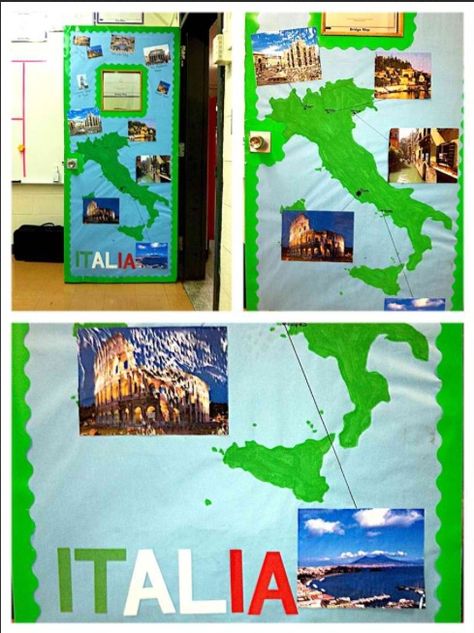 Knowledge Around The World hallway theme! Europe: traced and then painted Italy onto bulletin board paper, then printed pictures of major cities and labeled the map and the pictures :) hall mates were jealous so now I'm doing all of the doors Italy Display Classroom, Italy Bulletin Board Preschool, Italy Bulletin Board, Italy Classroom Theme, Italy Door Decorating Classroom, Italian Classroom Decorations, Italy Classroom Decoration, Map Of Italy Regions, Italy Crafts