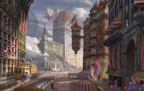 Bioshock Infinite Columbia, Bioshock Infinite Concept Art, Bioshock Environment, Bioshock Columbia, Bioshock Aesthetic, Georges Melies, Columbia Bioshock, City Concept, Bioshock Art