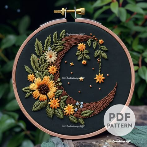 Forest Moon Hand Embroidery Pattern, Wiccan Moon, Mystical Crescent Moon Pattern, Floral Moon, Hand Embroidery Pattern PDF, Beginner - Etsy Crescent Moon Pattern, Forest Moon, Christmas Embroidery Patterns, Floral Moon, Moon Pattern, Hand Embroidery Projects, Hand Embroidery Pattern, 자수 디자인, Sewing Embroidery Designs