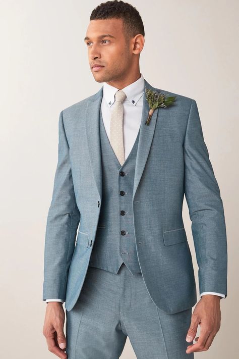 Light Blue Suit Jacket, Light Blue Suit, Suit Fit Guide, Blue Suit Jacket, Blue Suit Wedding, Light Blue Wedding, Wedding Suits Groom, Slim Fit Jackets, Groomsmen Attire