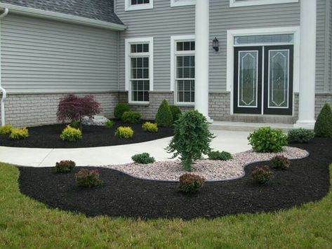 do pebbles for maple & bonsai area. Mulch for plants/grasses area Backyards Ideas, Outdoor Yard Ideas, Large Backyard Landscaping, Mulch Landscaping, Modern Front Yard, Front Yard Design, Front Landscaping, Lawn And Landscape, Large Backyard