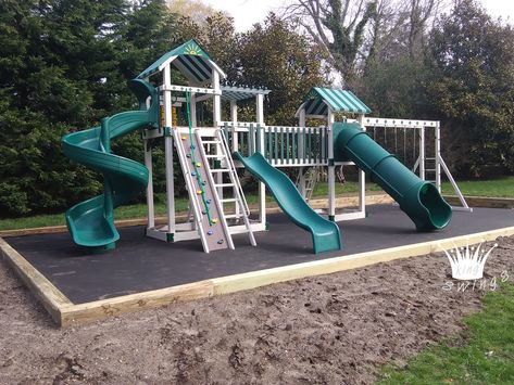 Playground Set Up Ideas, Outdoor Playset Landscaping, Kids Swingset Ideas, Playset Add On Ideas, Swingset Landscaping, Cottage Playground, Play Set Landscaping, Diy Playground Plans, Swings Playground