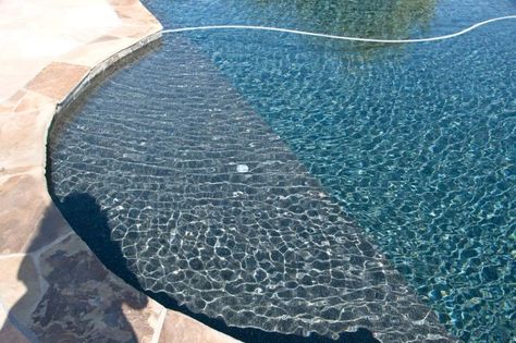 Pool Plaster Colors, Pool Liners Inground, Poolside Pergola, Grey Pool, Spool Pool, Pebble Tec Pool, Pool Plaster, Patio Stone, Backyard Decorating