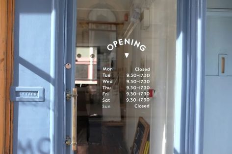 Opening Hours Sign, Store Hours Sign, Cafe Signage, Storefront Signage, Window Signage, Shop Signage, Storefront Design, Smoothie Bar, Identity System