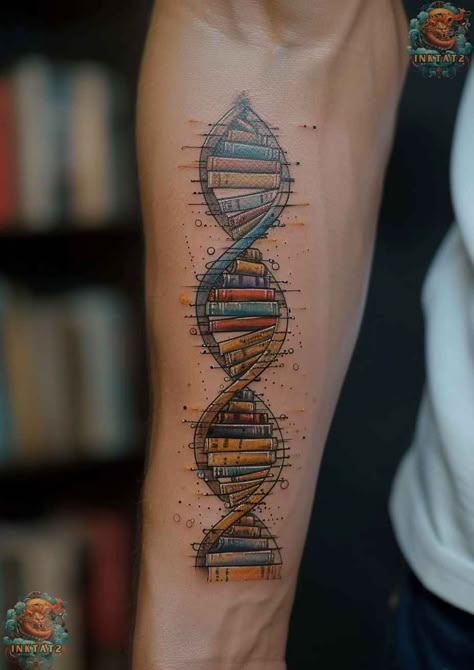 Literature Tattoos, Bookworm Tattoo, Reading Tattoo, Book Inspired Tattoos, Book Lover Tattoo, Book Tattoo Ideas, Dna Tattoo, Body Tattoo Design, Book Tattoos