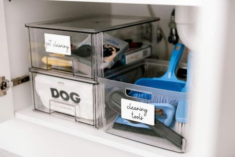 Cupboard Organisation, Plastic Storage Tubs, Pet Organization, Storage Tubs, Pet Food Storage, Dog Cleaning, Pet Cleaning, Home Organisation, Recipe Organization