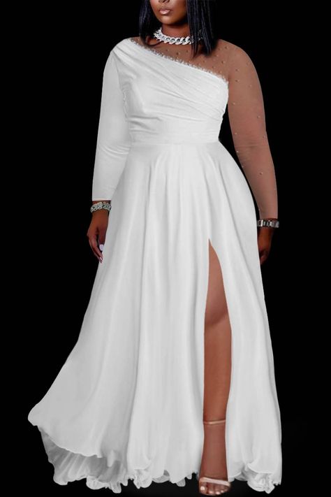 Xpluswear Plus Size White Dress Formal, Plus Size Satin Dress, Plus Size Sequin Dress, All White Party Dresses, Winter Tips, White Evening Gowns, White Dress Formal, Plus Size White, Gowns Bridesmaid