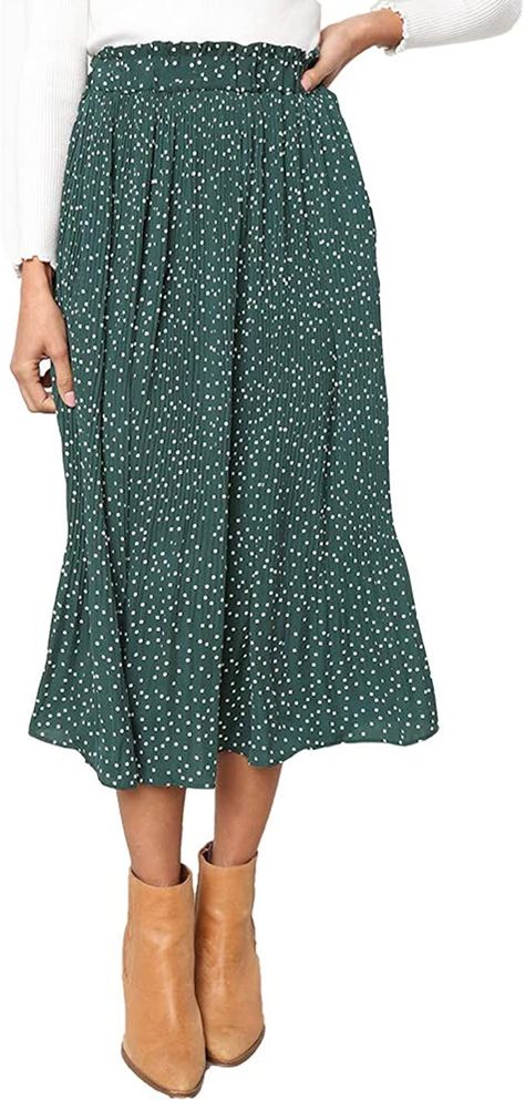 Exlura Womens High Waist Polka Dot Pleated Skirt Midi Maxi Swing Skirt with Pockets Pleated Skirt Midi, November Fashion, Womens Long Skirt, Polka Dot Midi Skirt, Lightweight Skirt, Midi Skirt With Pockets, Bohemian Skirt, Skirts Midi High Waisted, Pleated Maxi Skirt