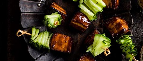 Pork-Belly Skewers Recipe With Caramel Sauce Pork Belly Skewers, Best Pork Belly Recipe, Pork Belly Recipes Easy, Easy Canapes, Christmas Canapes, Summer Dinner Ideas, Olive Magazine, Canapes Recipes, Asian Dinners