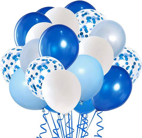 Royal Blue Confetti Latex Balloons, 50pcs 12 inch Light Blue Baby Blue and White Party Balloons for Birthday Wedding Party Decoration Confetti Balloons Birthday, Pretty Balloons, Balloons For Birthday, Ballon Party, Blue Confetti, Blue Balloon, Silver Balloon, Metallic Balloons, White Balloons