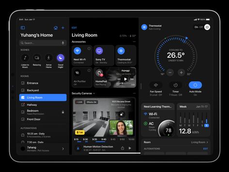 Home Automation Dashboard, Home Assistant Dashboard, Dashboards Design, Smart Home Dashboard, Software Ui Design, Ipad Design, Tablet Ui, Smart Home System, Interactive Web Design