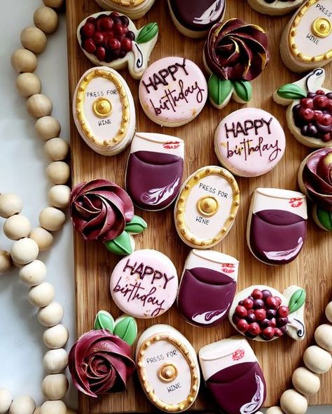 Wine Theme Cookies Decorated, Wine Cookies Decorated, Cookie Themes, Wine Cookies, Happy Birthday Wine, Wine Press, Brunch Outfits, Cookies Theme, 35th Birthday