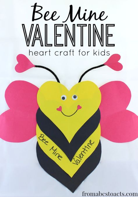 Super easy (and adorable) bumblebee Valentine's Day craft for kids!  Perfect for preschoolers that are practicing their scissor skills! Bee Mine Valentine, Bee Valentine, February Crafts, Be Mine Valentine, Valentine Craft, Valentine's Day Crafts For Kids, Preschool Valentines, Valentine Crafts For Kids, Bee Mine