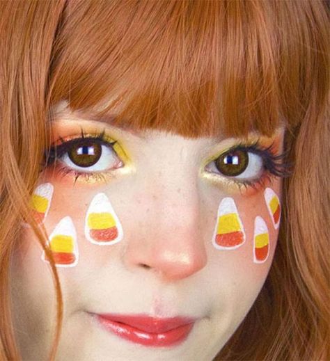 Candy Corn Makeup Ideas, Halloween Candy Makeup, Candy Corn Witch Costume, Candy Corn Makeup Halloween, Candy Corn Makeup Look, Candy Corn Face Paint, Candy Face Paint, Candy Corn Makeup, 1st Period