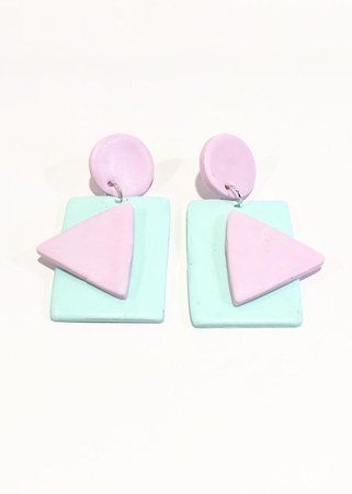 80s pastel geometric statement earrings | Etsy | ShopLook Pink Earring, 80s Pastel, Geometric Statement Earrings, Fimo Jewelry, Polymer Clay Jewellery, Polymer Inspiration, Polymer Clay Ornaments, Earrings Polymer, Polymer Clay Jewelry Diy