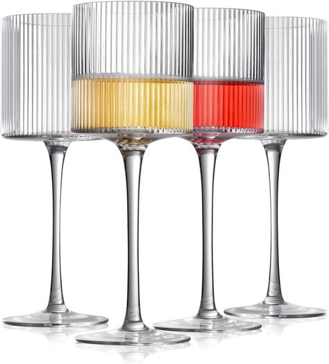 Amazon.com | Square Wine Glasses Set of 4, Elegant Ribbed Design Wine Glasses 12.5oz, Long Stem Unique Modern Shape - Hand Blown Premium Wine Glass, For Red & White Wine Home Bar Party: Wine Glasses Square Wine Glasses, Premium Wine, Bar Glasses, Crystal Wine Glasses, Bar Party, Wine Glass Set, Tableware Collection, Glassware Set, Cool Bars