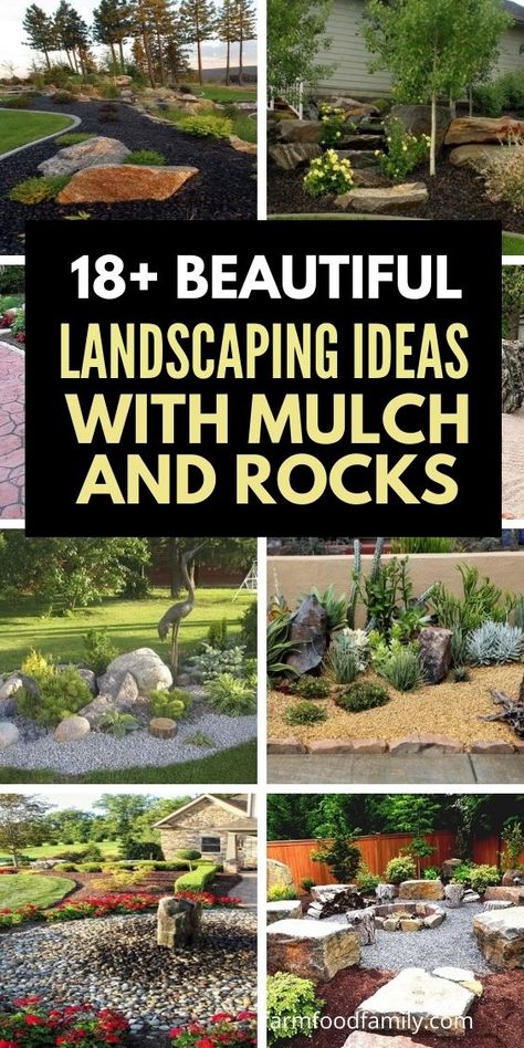 18+ Best Landscaping Ideas & Designs With Mulch And Rocks Front Yard Stone Landscaping Ideas, Simple Landscaping Front Yard Low Maintenance With Rocks, Decorative Bark Garden Ideas, Mulch And Rock Landscaping Ideas Backyard, All Rock Landscaping Ideas, Landscape With Mulch And Rocks, Pea Rock Landscaping, Rock Instead Of Mulch Flower Beds, Gravel Mulch Landscaping