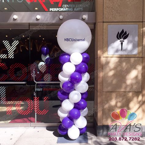 Purple and White Custom Logo Balloon Column #PartyWithBalloons Purple Balloon Columns, Balloon Pillars, Balloon Logo, Info Board, Balloon Display, Purple Balloons, Birthday Stuff, Custom Balloons, Balloon Columns