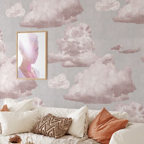 Vintage Style Pink Clouds Wallpaper, Nursery Aesthetic Wallpaper by WALLPAPERS4BEGINNERS on Etsy https://www.etsy.com/ca/listing/889317023/vintage-style-pink-clouds-wallpaper Black Clouds Wallpaper, Pink Clouds Wallpaper, Aztec Wallpaper, Forest Watercolor, Clouds Wallpaper, Banana Leaf Wallpaper, Focal Wall, Vintage Hot Air Balloon, Black Clouds