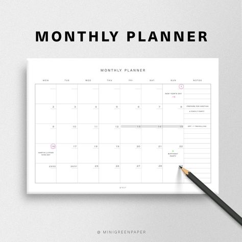 Blank Monthly Planner Horizontal, MO1P Minimal Calendar, Digital Monthly Planner Goodnotes Download, Monday Sunday Start, Month at a Glance productplannerfreeprintables #planner2024gratis #collegeplanner #bestplanners. Pink Monthly Planner, Printable Calendar Design, Digital Monthly Planner, Blank Calendar Pages, Minimal Calendar, Month At A Glance, Blank Monthly Calendar, Undated Monthly Planner, Monthly Planner Template