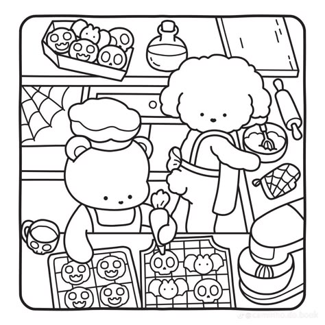 Cozy Friend Coloring Pages, Adorable Coloring Pages, Cute Christmas Coloring Sheets, Berrie Coloring Pages, Berrie Colouring, Coloring Pages With Color Guide, Cozy Friends Coloring Book, Bears Coloring Pages, Chibi Coloring Pages