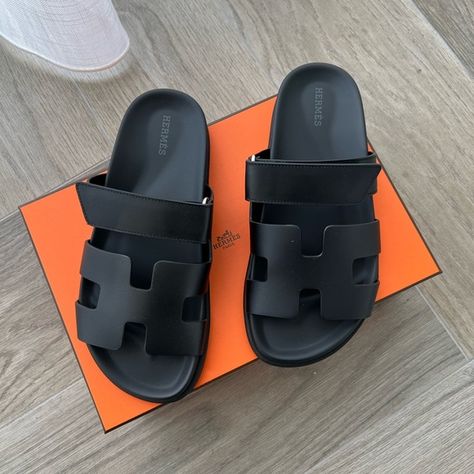 Authentic Hermes Chypre Sandals Black 38 Hermes Cypher Sandal, Hermes Cypress Sandals, Hermes Black Sandals, Hermes Sandles, Black Hermes Sandals, Hermes Shoes Women, Chypre Sandal Hermes, Hermes Sandals Outfit, Slippers Hermes