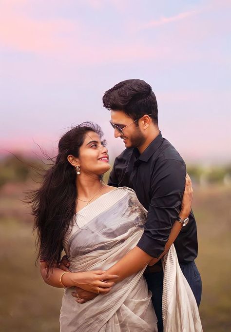 Post Wedding Photoshoot Poses, Couple Poses Post Wedding, Pre Wedding Poses Outdoor Saree, Pre Wedding Shoot Ideas Photo Poses In Saree, Saree Couple Photos, Post Wedding Couple Poses, Couple Pose With Saree, Sadi Photo Poses Couple, Post Wedding Poses