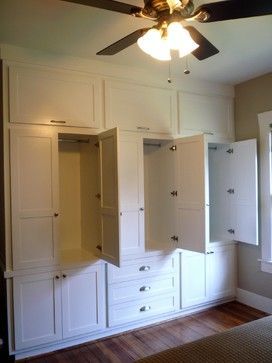 Vintage Built In Wardrobe, Bedroom Armoire Wardrobe Closet, Built In Drawers Bedroom, Bedroom Cabinet Ideas Built Ins, Built In Armoire, Shaker Wardrobe, Long Things, Vintage Bungalow, Bedroom Built Ins