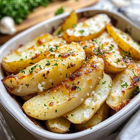 Crispy and fluffy Greek potatoes flavored with lemon, garlic, and oregano. A perfect side dish to complement any meal. Vesuvio Potatoes, Greek Potatoes Recipe, Portuguese Potatoes, Greek Veggies, Potatoes Soup, Greek Lemon Potatoes, Greek Potatoes, Potato Patties, Lemon Potatoes