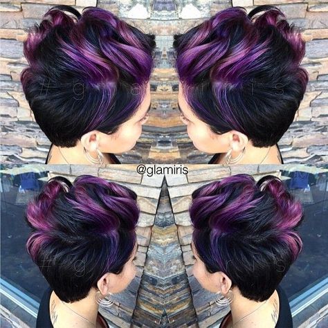 Pixie Hair Color, Curly Pixie Hairstyles, Hair Color Purple, Long Pixie, Funky Hairstyles, Short Hair Color, Short Haircut, Love Hair, Pixie Hairstyles