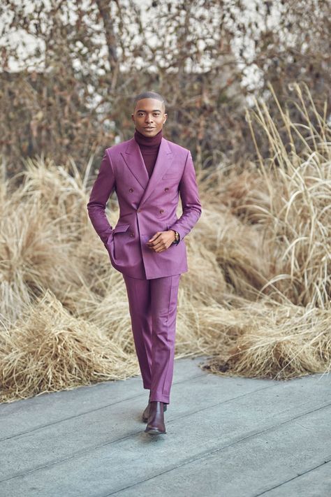 Purple Monochrome Outfit, Monochromatic Outfit Men, Purple Monochrome, Brown Leather Chelsea Boots, Monochrome Makeup Look, Casual Attire For Women, Monochromatic Fashion, Classy Suits, Purple Suits