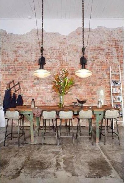 Brick Industrial Brick, Kitchen Industrial, Dining Room Industrial, Interior Boho, Brick Interior, Loft Industrial, A Brick Wall, Surf Shack, Exposed Brick Walls