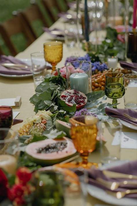 Vintage wedding tablescape
Colorful wedding tablescape
Mismatched glasses
Pressed glass goblets
Retro wedding decor
Purple wedding decor
Eclectic wedding
Assorted Goblets
Eclectic decorations 
Wedding candle sticks Mismatched Glassware Table Setting, Colorful Vintage Wedding Aesthetic, Colored Glassware Table Settings, Wedding Mismatched Glassware, Vintage Goblets Wedding, Vintage Glassware Wedding Table, Wedding Colored Glassware, Wedding Thrifted Glasses, Colorful Glass Wedding