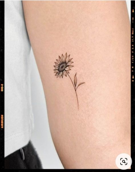 Top Of Foot Tattoos For Women, Delicate Sunflower Tattoo, Fine Line Sunflower Tattoo, Small Sunflower Tattoo, Beach Tattoos, Phoenix Tattoo Feminine, Sunflower Tattoo Shoulder, Sisters Tattoo, Small Sunflower