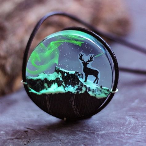 Wood necklace Polar Night Pendant Northern light jewelry wood | Etsy Magic Snow, Wood Resin Necklace, Deer Necklace, Snow Landscape, Polar Night, Glowing Necklace, Wood Resin Jewelry, Wood Epoxy, Northern Light