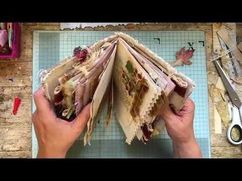 YouTube Fabric Junk Journal Tutorial, Bleach Stamping, Vintage Journals, Glue Books, Bookbinding Tutorial, Fabric Books, Altered Book Art, Glue Book, Fabric Journals