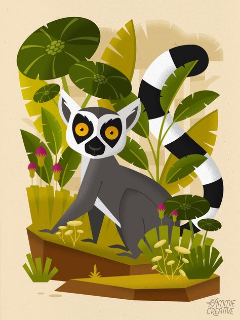 Zoo Animals Illustration, Cute Lemur Drawing, Lemur Character Design, Lemur Aesthetic, Jungle Animals Illustration, Lemur Character, Lemur Drawing, Lemur Illustration, Rainforest Illustration