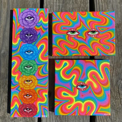 Trippy Colorful Painting, Mini Trippy Paintings, Trippy Canvas Ideas, Trippy Acrylic Painting Ideas, Bong Painting Ideas, Trippy Background Painting, Trippy Painting Ideas Easy, Trippy Box Painting Ideas, Cool Art Paintings Trippy