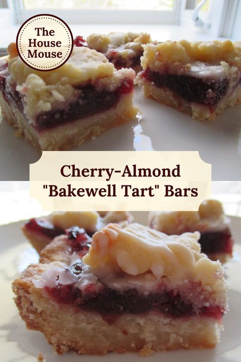 Squares of Cherry-Almond "Bakewell Tart" Bars on a white plate. Cherry Jam Dessert, Dessert With Almond Paste, Cherry Jam Cookies, Almond Cherry Bars, Recipes Using Almond Paste Desserts, Almond Paste Bars, Cherry Almond Tart, Almond Paste Recipes Desserts, Almond Bars With Almond Paste