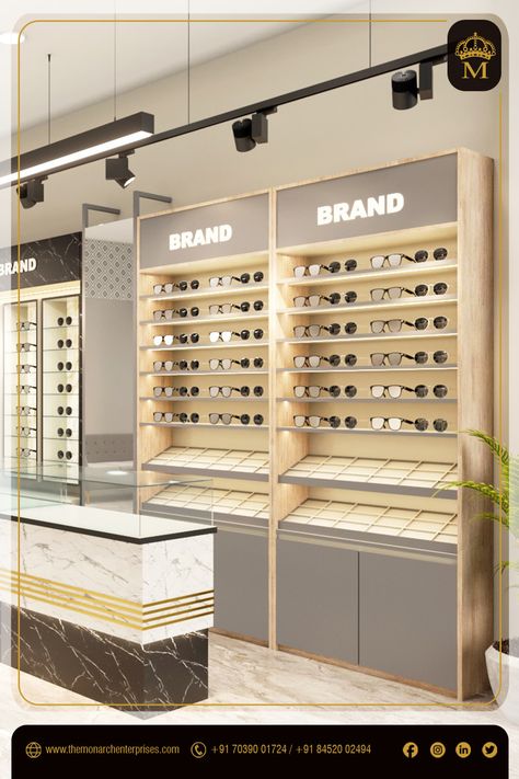 For more details talk 📞 to our team of experts & they will be happy to share all the info !! Optical Interior Store Design, Eyewear Shop Design, Eyewear Retail, Luxury Retail Store, Eyewear Store Design, Optometry Office, Clothing Store Interior, Focus Point, Architect Design House