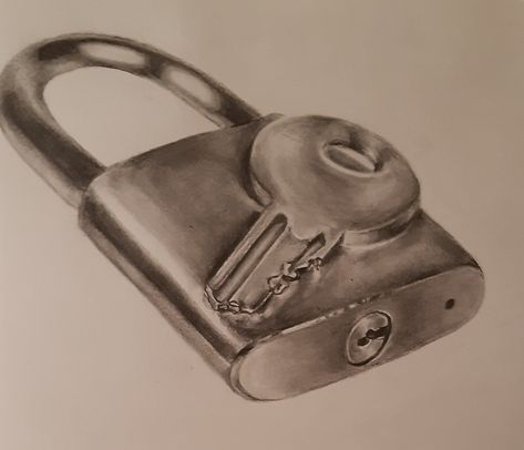 Realistic lock drawing Lock And Key Sketch, Lock Drawing, Key Drawings, Realistic Pencil Drawings, Object Drawing, Easy Canvas, Easy Canvas Art, Gcse Art, Graphite Pencils