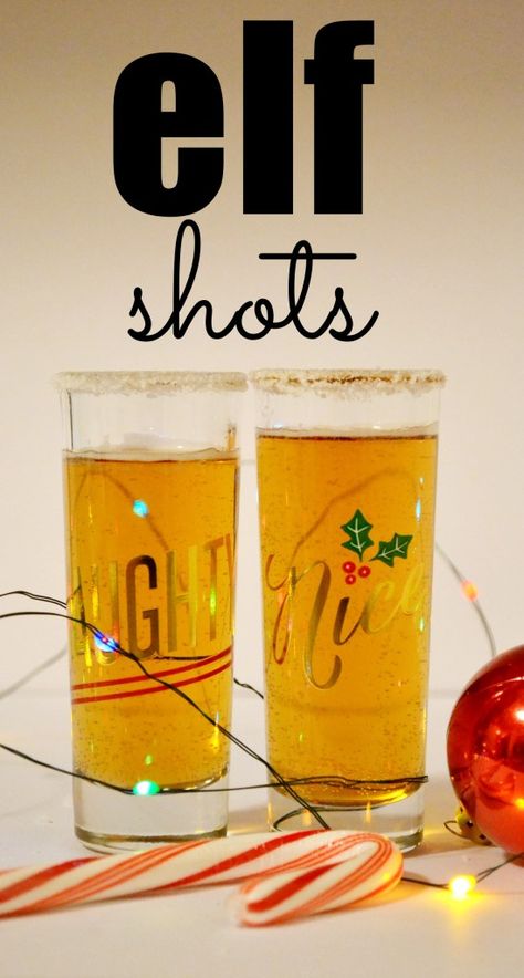 Elf Shots, with whiskey, maple syrup and cream soda with a sugared rim. Holiday and Christmas shots and shot recipes. Inspired by Elf the movie. Buddy the Elf. Buddy The Elf Drink, Christmas Alcoholic Shots, Easy Christmas Shots Recipes, Christmas Shot Recipes, Winter Shots Alcohol, Holiday Shots Christmas, Christmas Shooters Holiday Drinks, Easy Christmas Shots, Holiday Shots Alcohol