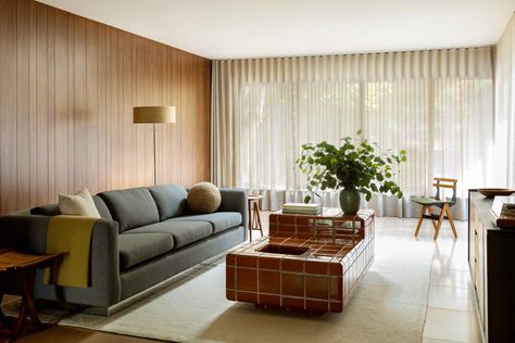 A Rock Drummer With an Eye for Modernism Tunes Up a Los Angeles Midcentury - Dwell Tiled Furniture, Tile Coffee Table, Bespoke Dining Table, Tile Tables, Midcentury Architecture, Matt Helders, Tiled Coffee Table, Tile Furniture, Tile Table